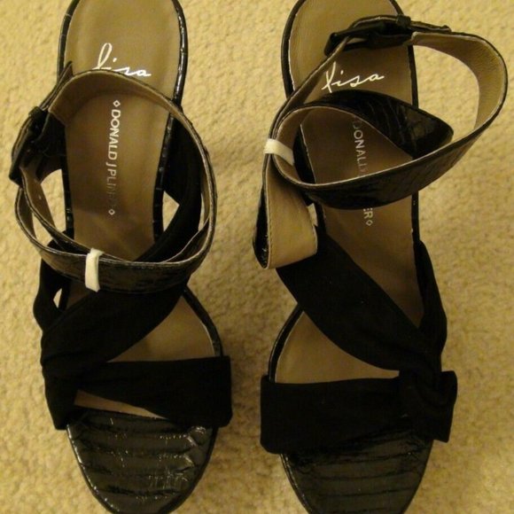 Lisa for Donald Pliner Deryk Black Suede Platform Sandal Heels 8.5M MSRP $285 - Picture 2 of 12